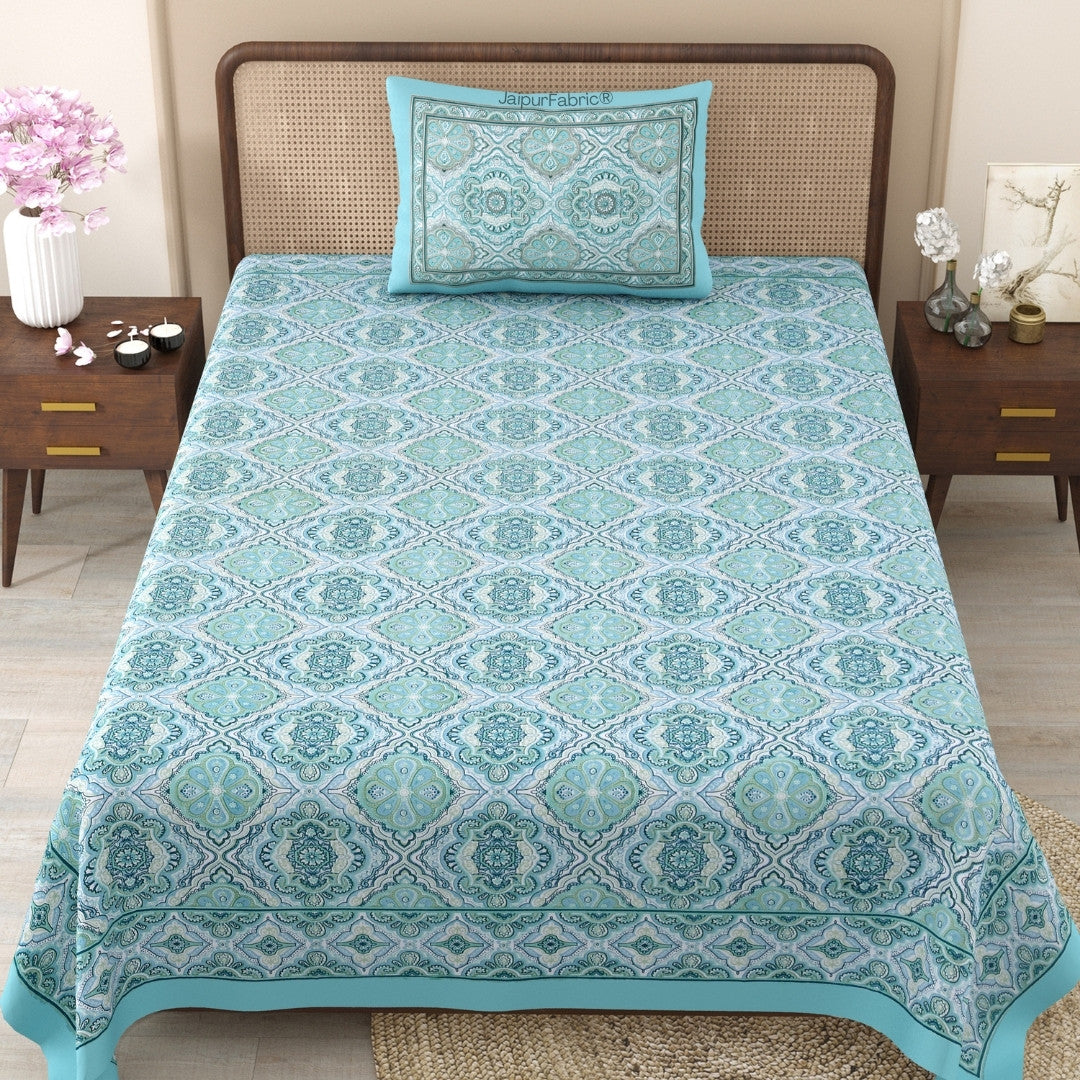 Camel Safari & Mughal Mosaic 240 TC Pure Cottong Single Bedsheet Combo