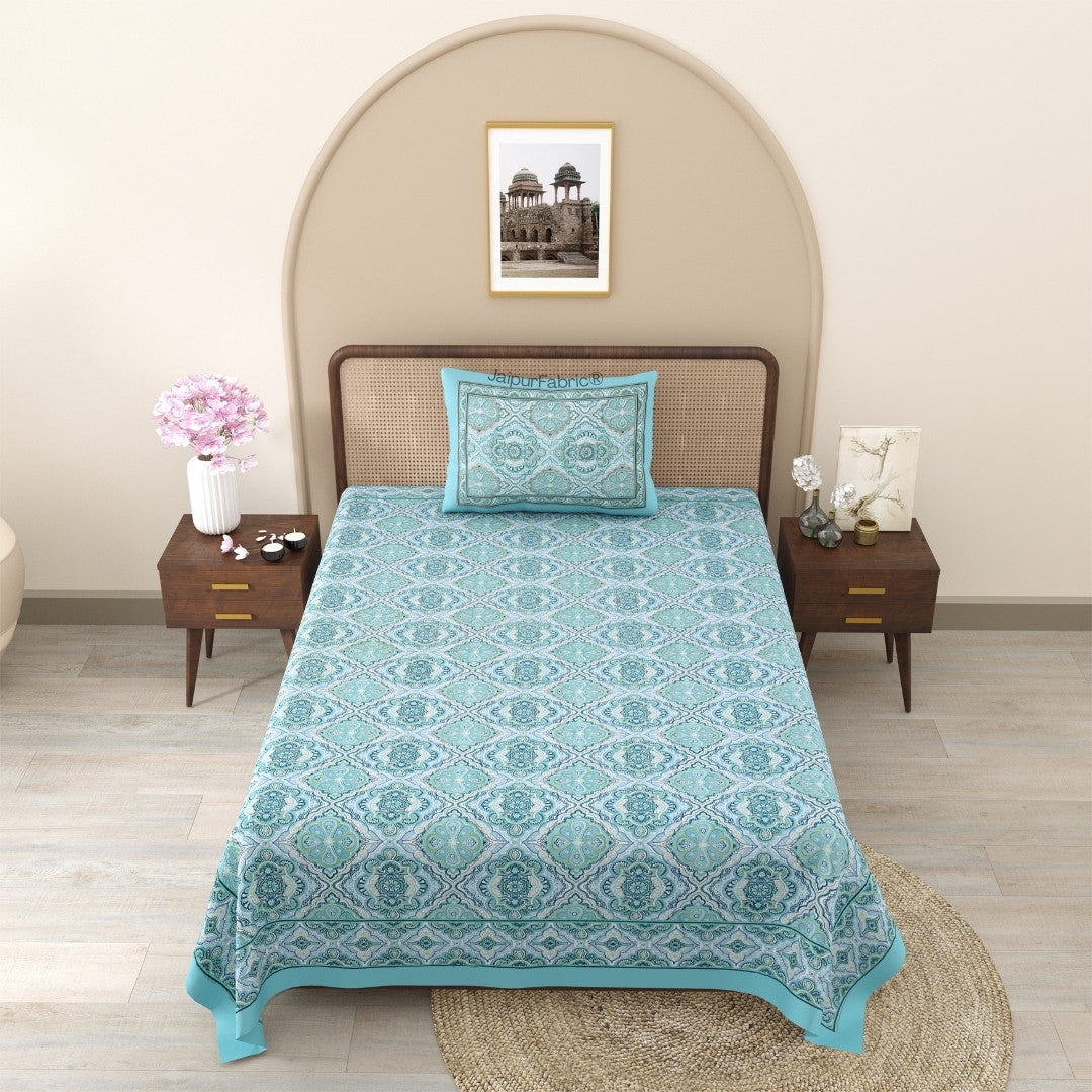 Ocean Mirage Aqua Blue Pure Cotton Single Bedsheet