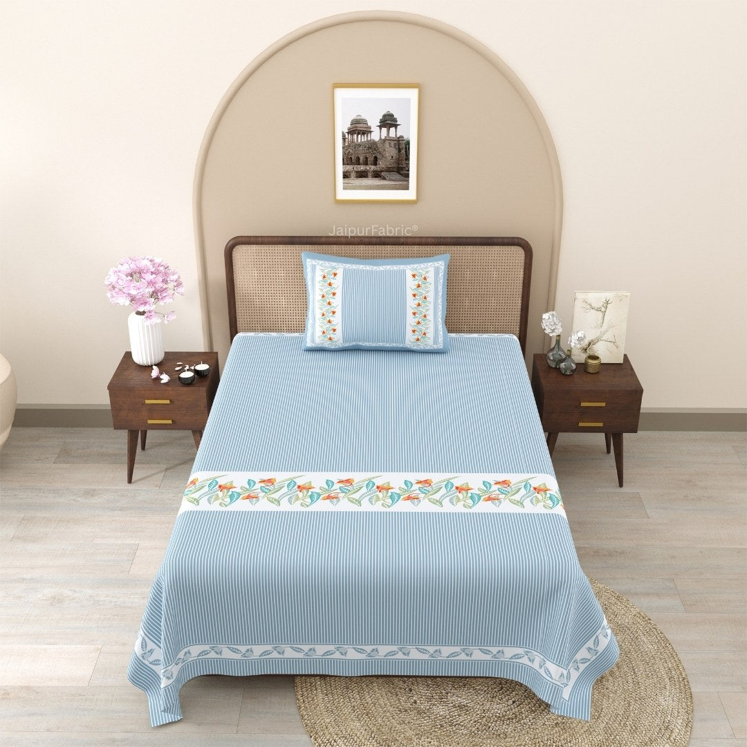 Blue Eco Friendly Pure Cotton Single BedSheet