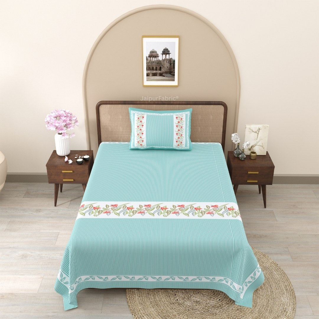 Sea Green Eco Friendly Pure Cotton Single BedSheet