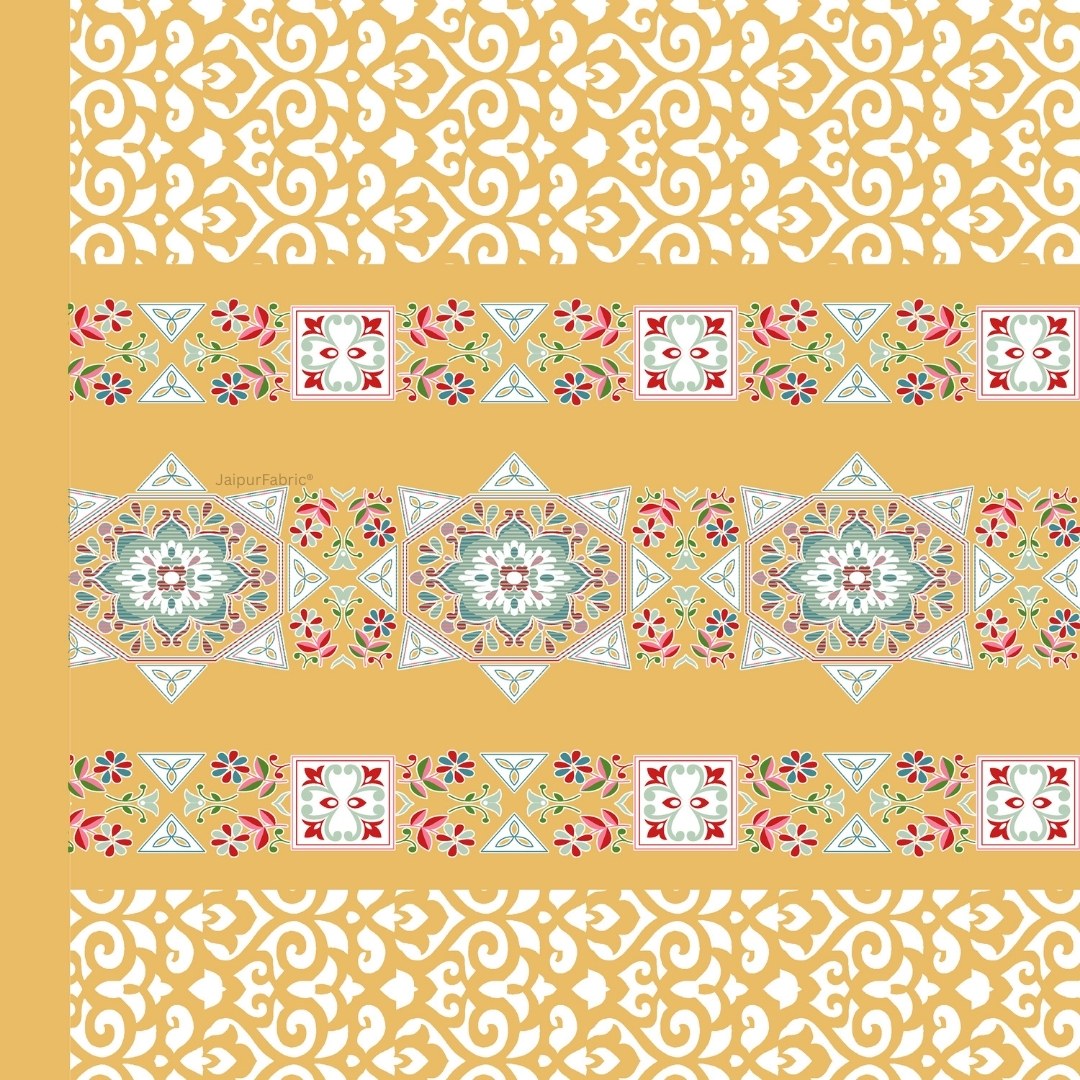 Yellow Ethnic Pure Cotton Single BedSheet