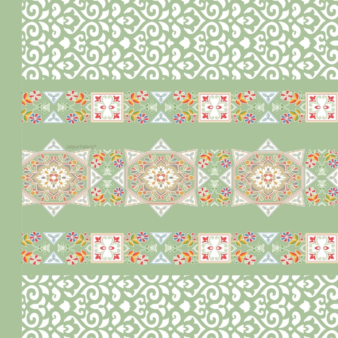 Green Ethnic Pure Cotton Single BedSheet