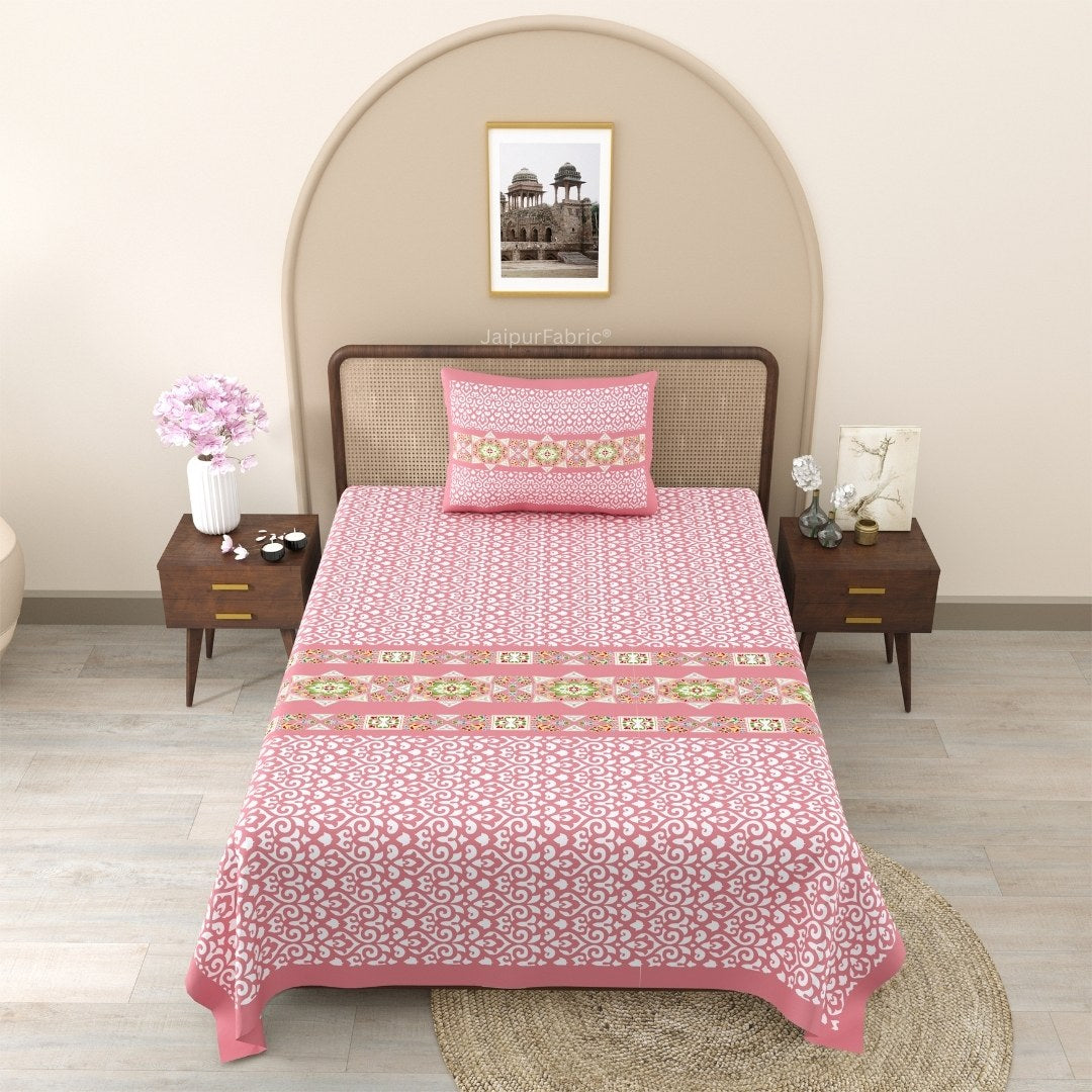 Pink Ethnic Pure Cotton Single BedSheet