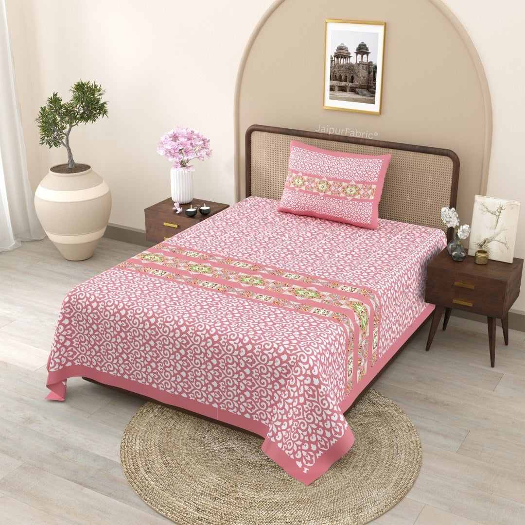 Pink Ethnic Pure Cotton Single BedSheet