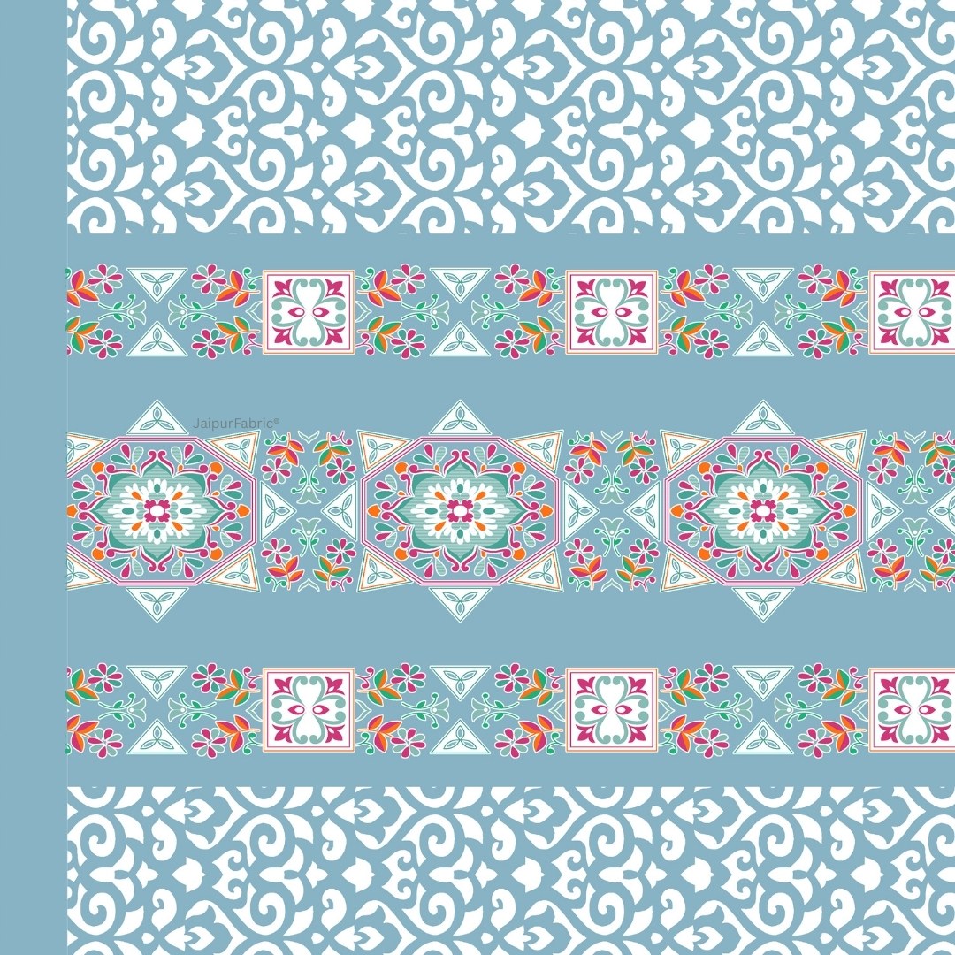 Blue Ethnic Pure Cotton Single BedSheet