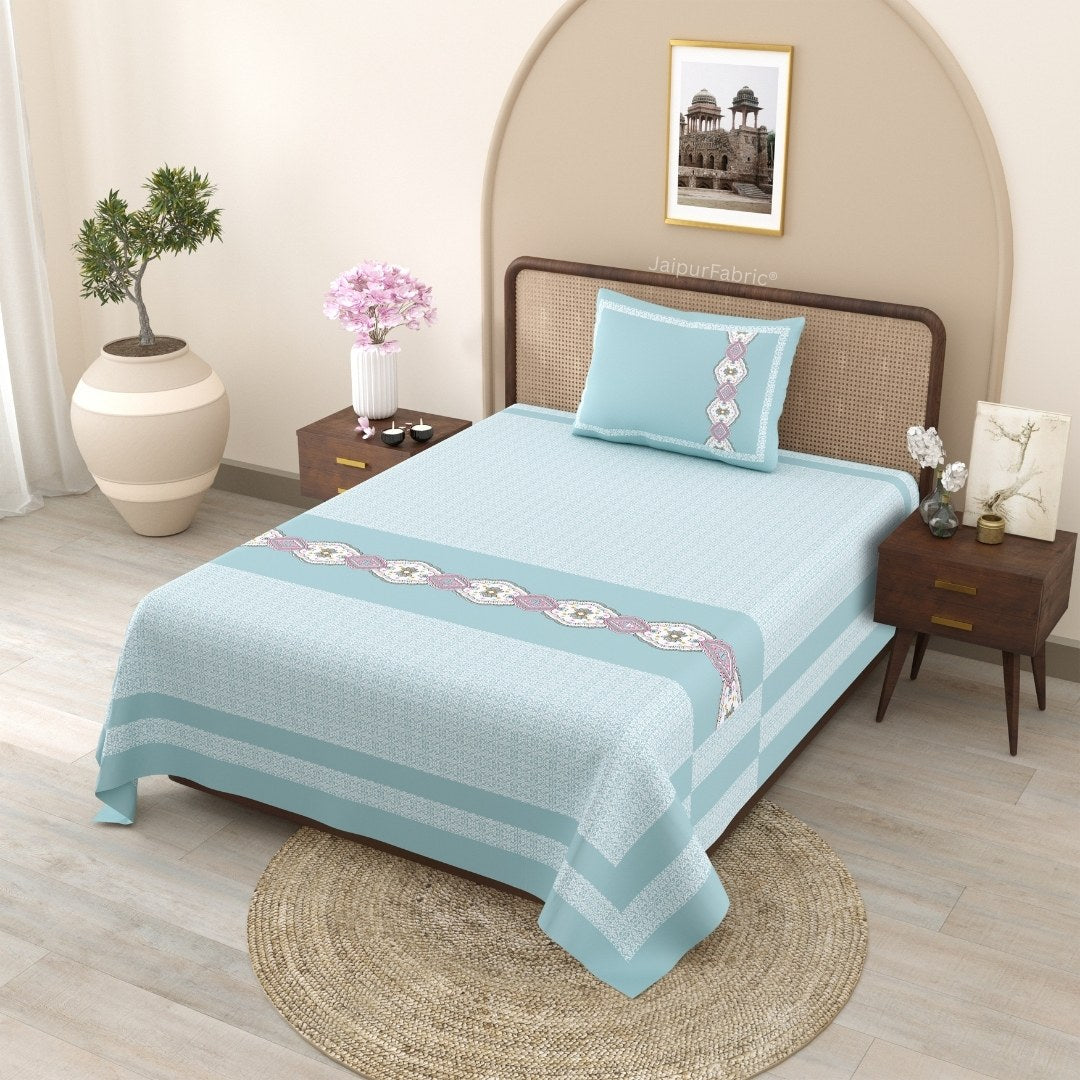 Yellowish Red Traditional Floral Pure Cotton Single BedSheet