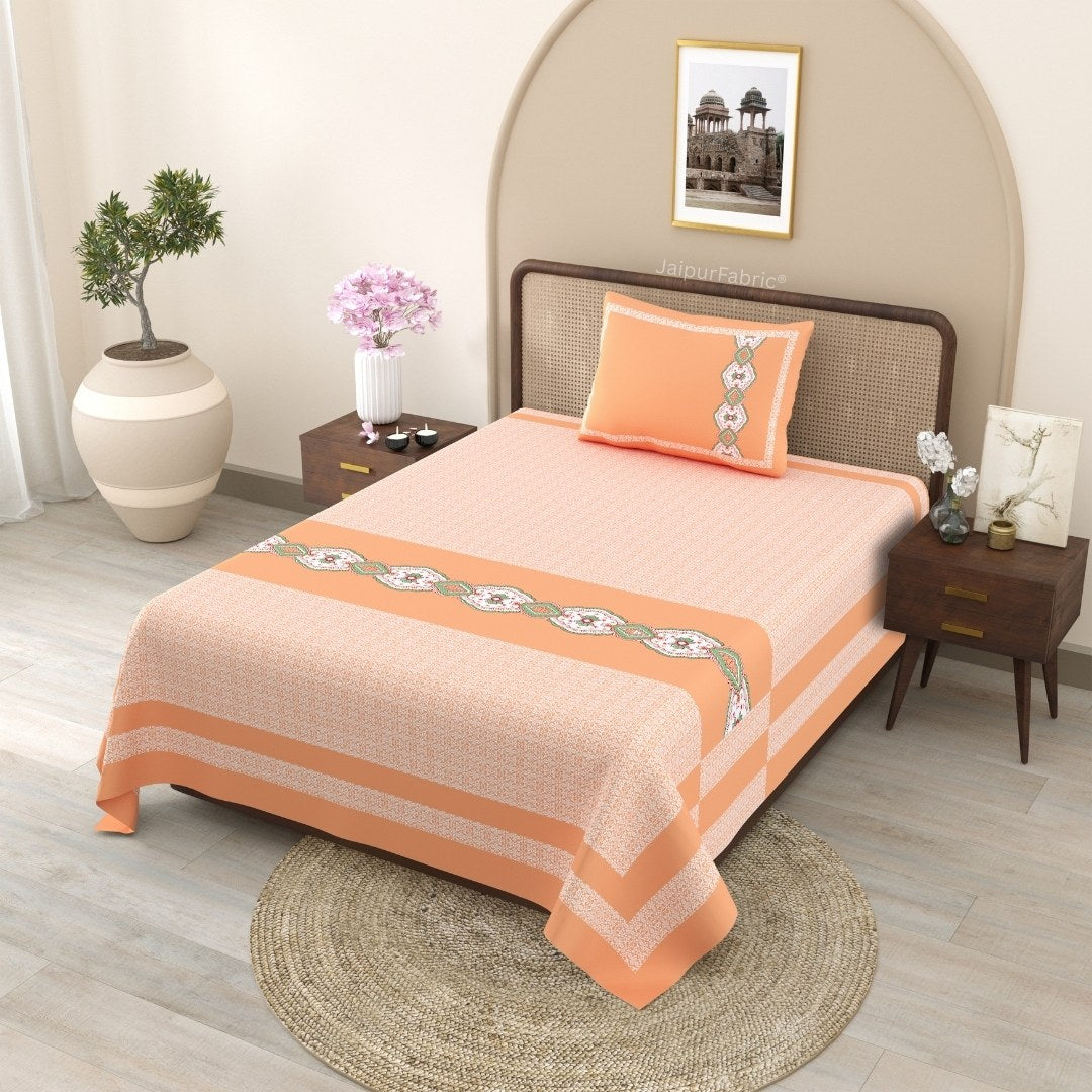 Blueish green Traditional Floral Pure Cotton Single BedSheet