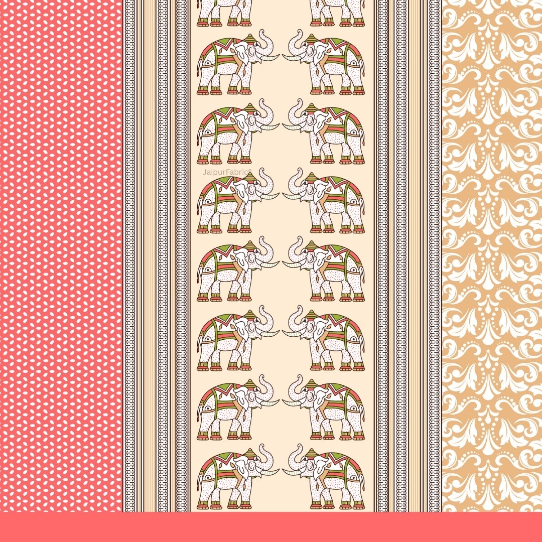 Yellowish Red Traditional Floral Pure Cotton Single BedSheet