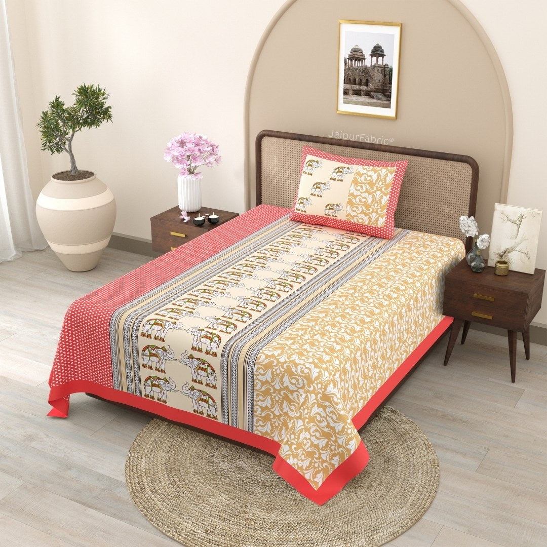 Pinkish Green Traditional Floral Pure Cotton Single BedSheet