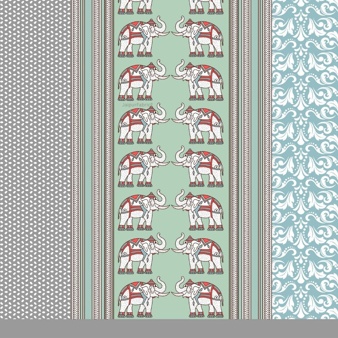 Blueish green Traditional Floral Pure Cotton Single BedSheet