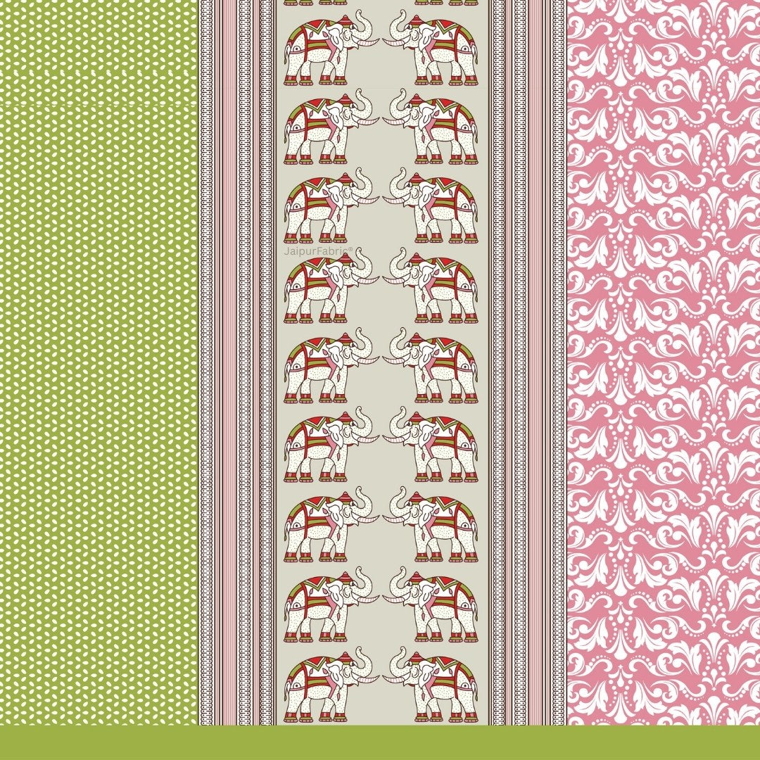 Pinkish Green Traditional Floral Pure Cotton Single BedSheet