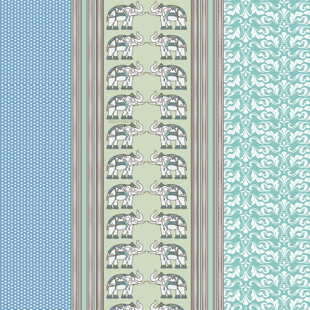 Sea Greenish Blue Traditional Floral Pure Cotton Single BedSheet