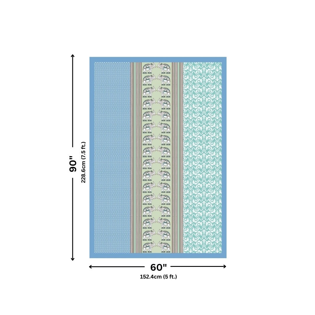 Sea Greenish Blue Traditional Floral Pure Cotton Single BedSheet