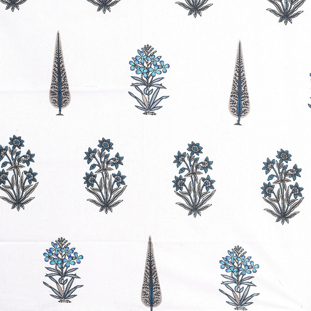 Indigo Gardenia Block Print Single Bedsheet