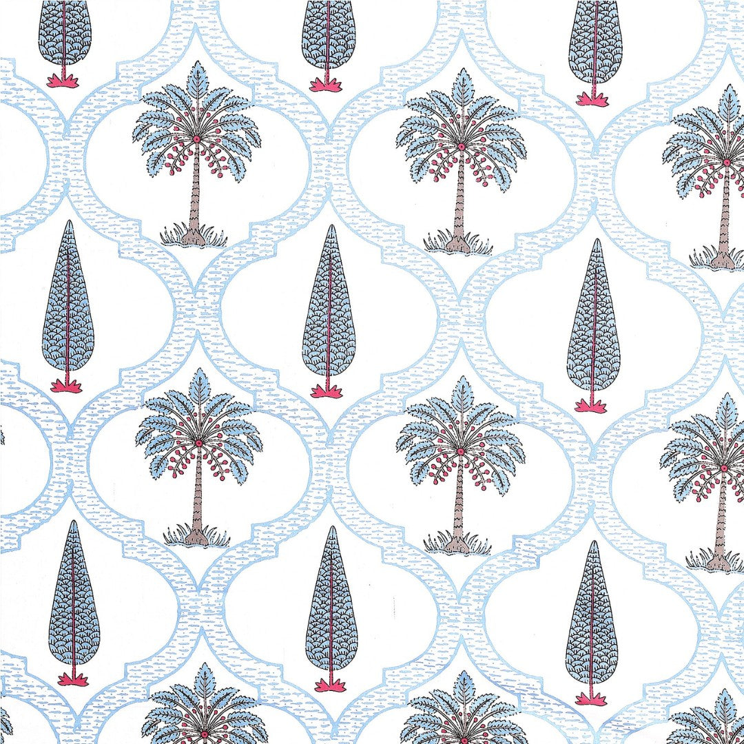 Azure Palm Grove Block Print Single Bedsheet