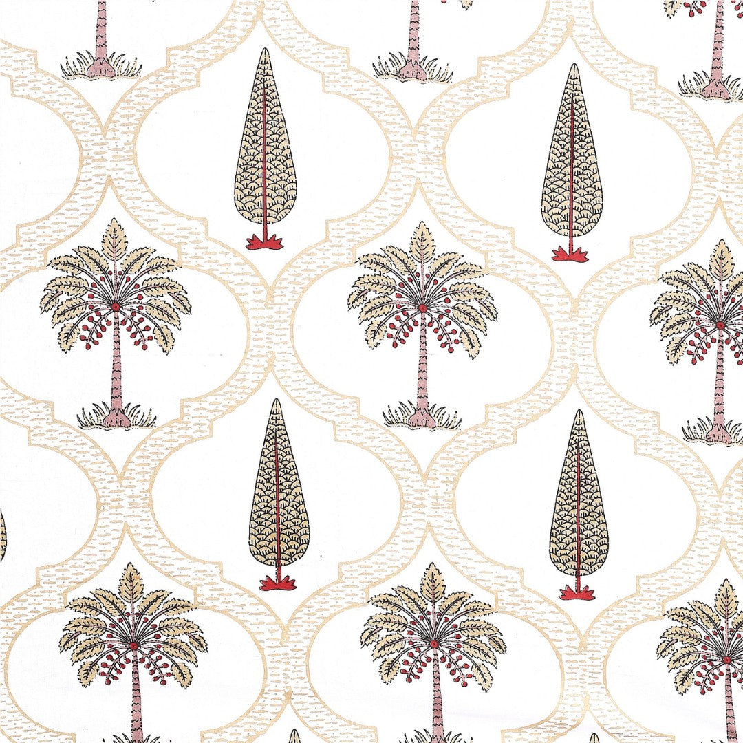 Sepia Sands Palms Block Print Single Bedsheet