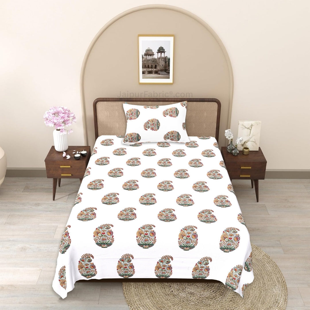 Multicolored Madhavi Paisley Block Print Single Bedsheet