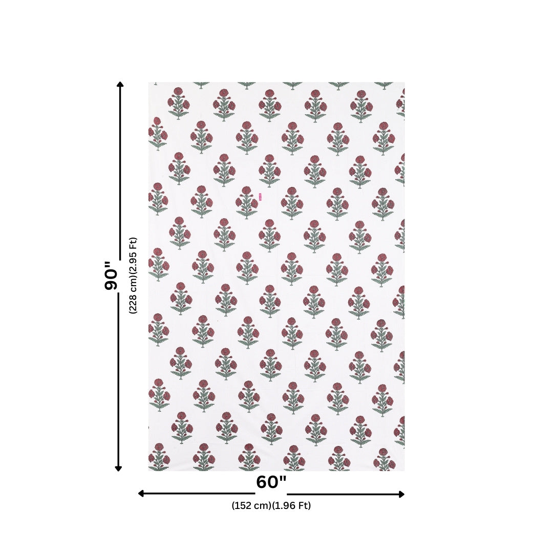 Crimson Gulab Buta Block Print Single Bedsheet