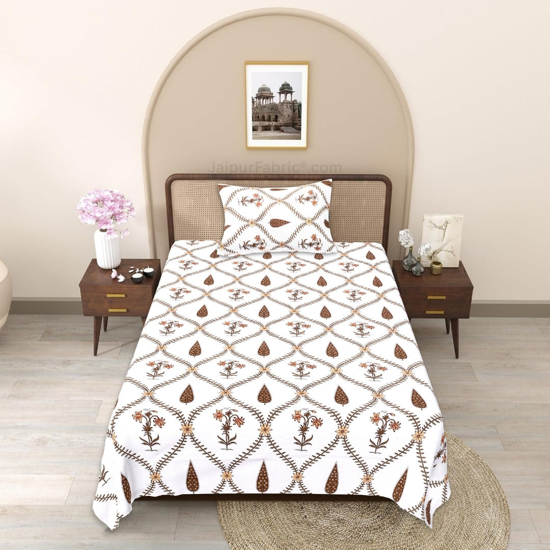 Terracotta Jaali Block Print Single Bedsheet