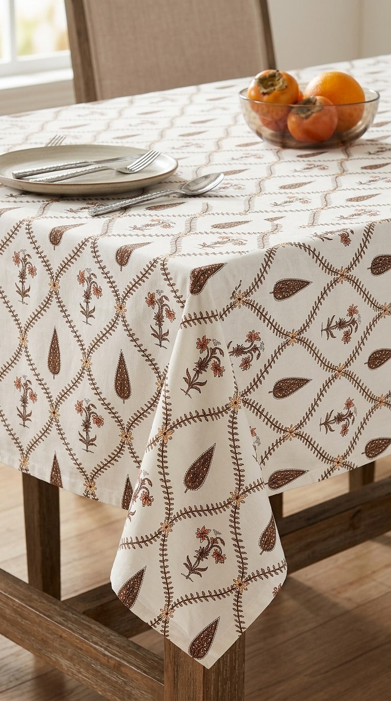 Rust & Earthy Vine Trellis Cotton Table Cover