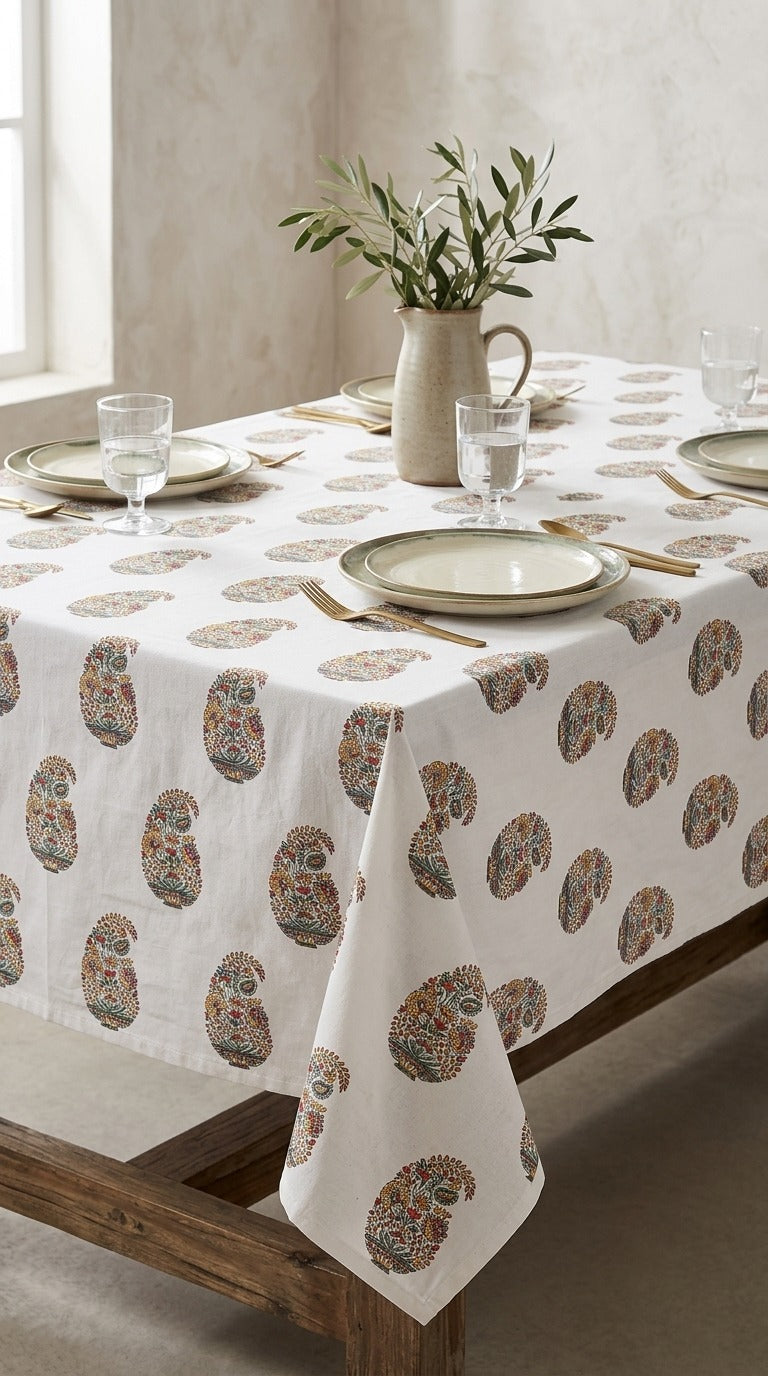 Vibrant Heritage Paisley Block Print Table Cover
