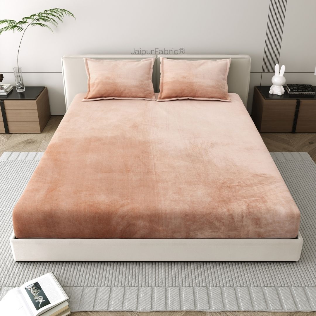 Elegant Blush Pink Super Soft Velvet Double Bedsheet with Matching Pillow Covers