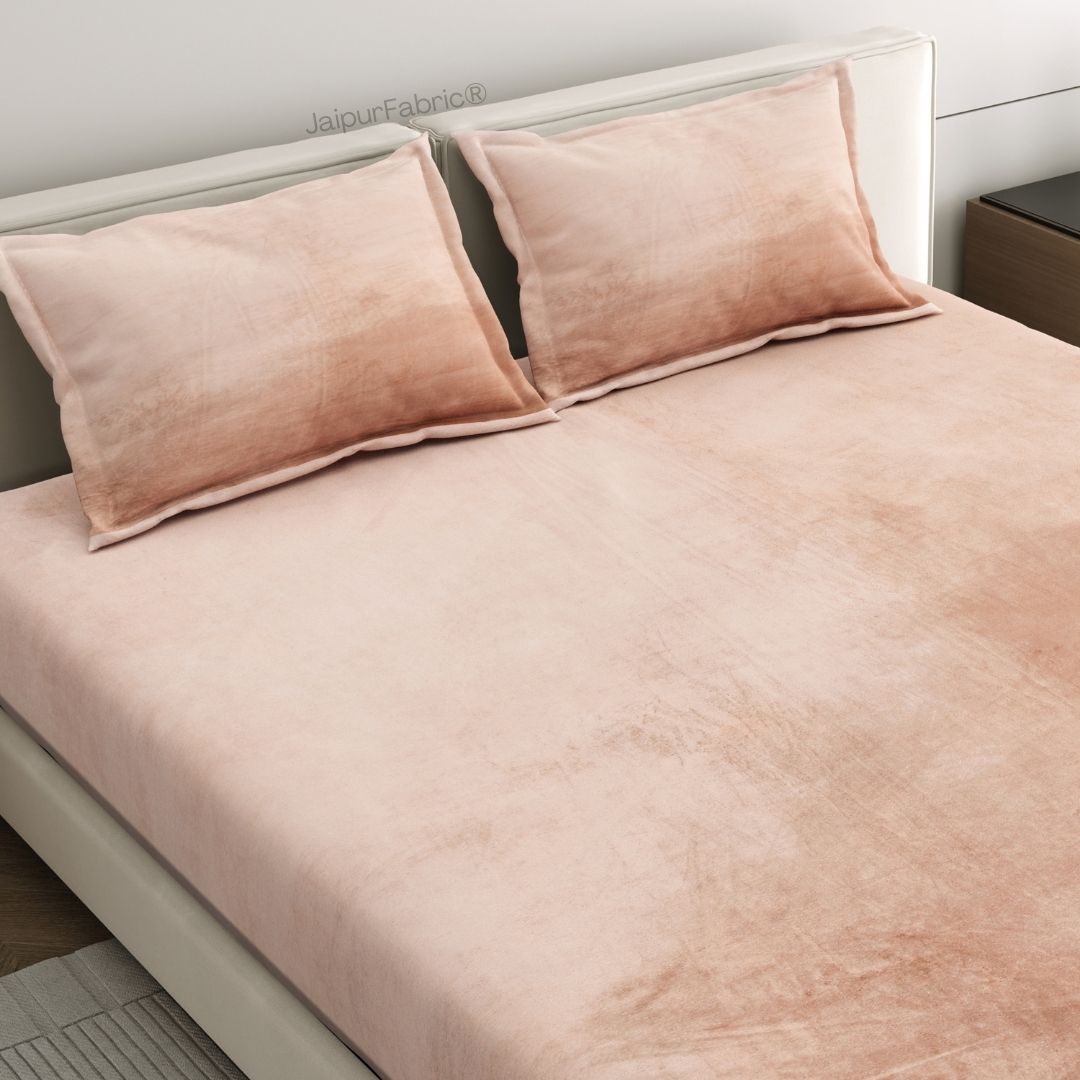 Elegant Blush Pink Super Soft Velvet Double Bedsheet with Matching Pillow Covers