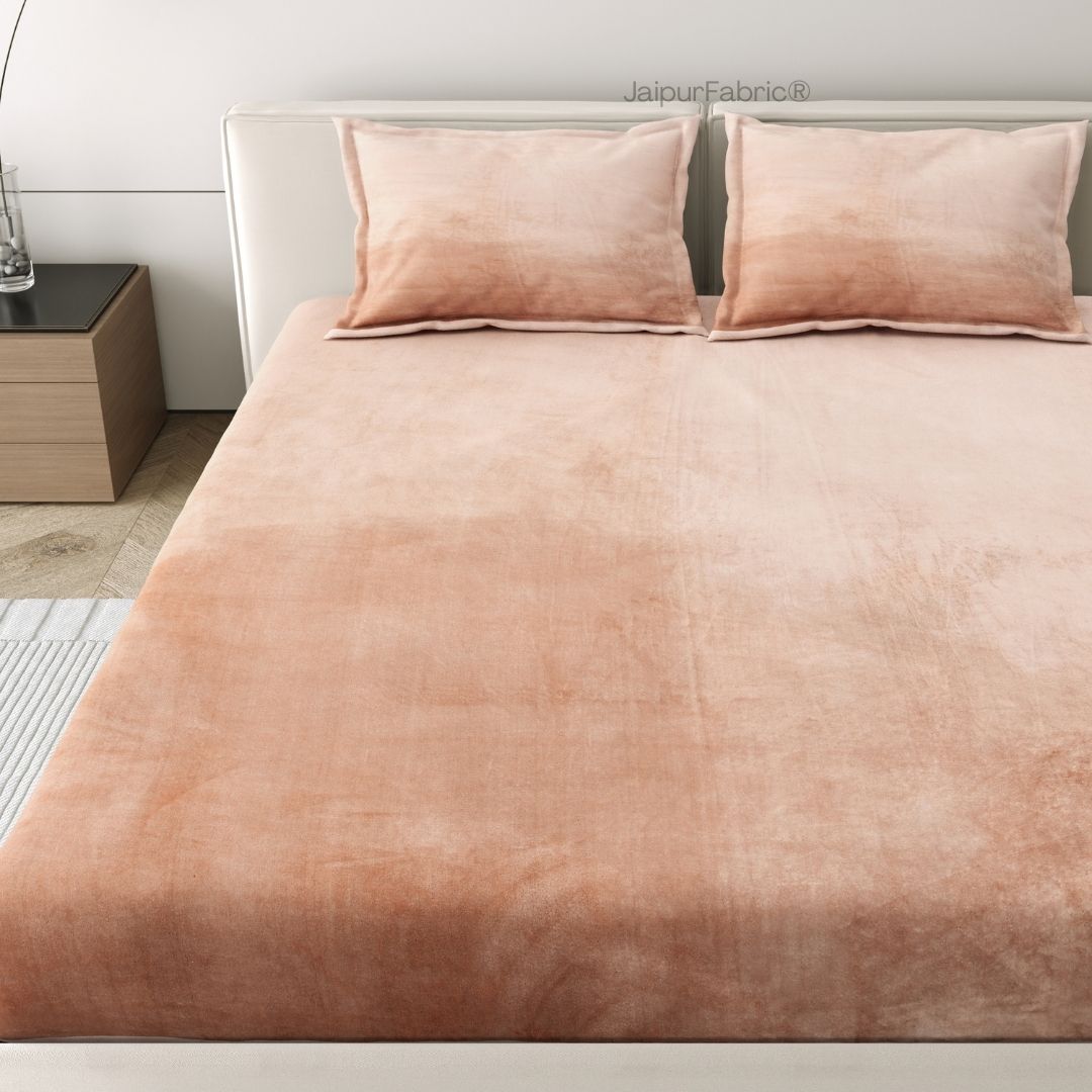 Elegant Blush Pink Super Soft Velvet Double Bedsheet with Matching Pillow Covers