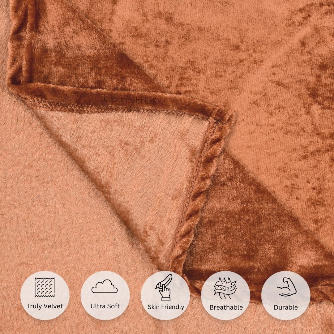 Rich Rust Super Soft Velvet Double Bedsheet with Matching Pillow Covers