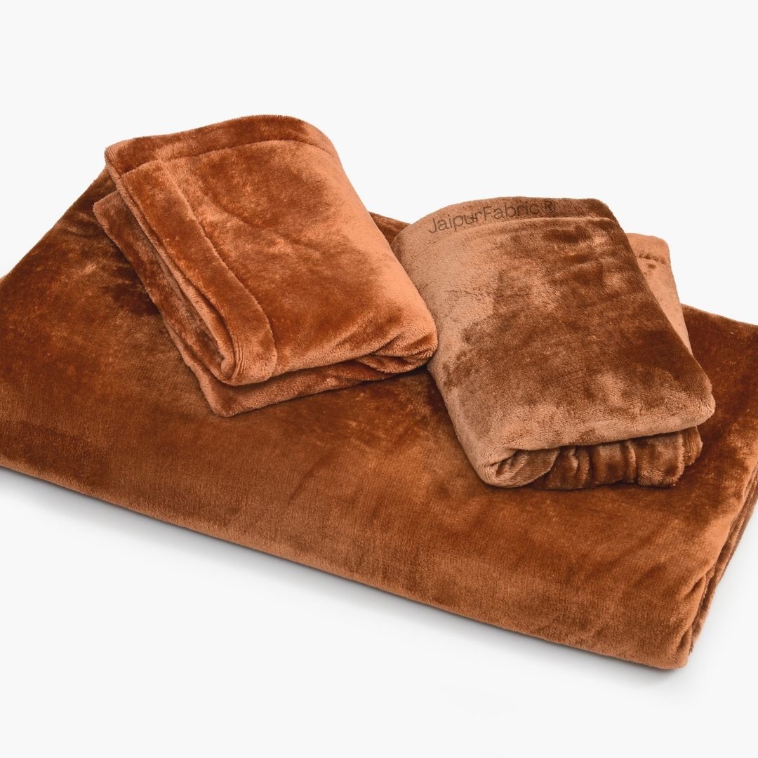 Rich Rust Super Soft Velvet Double Bedsheet with Matching Pillow Covers
