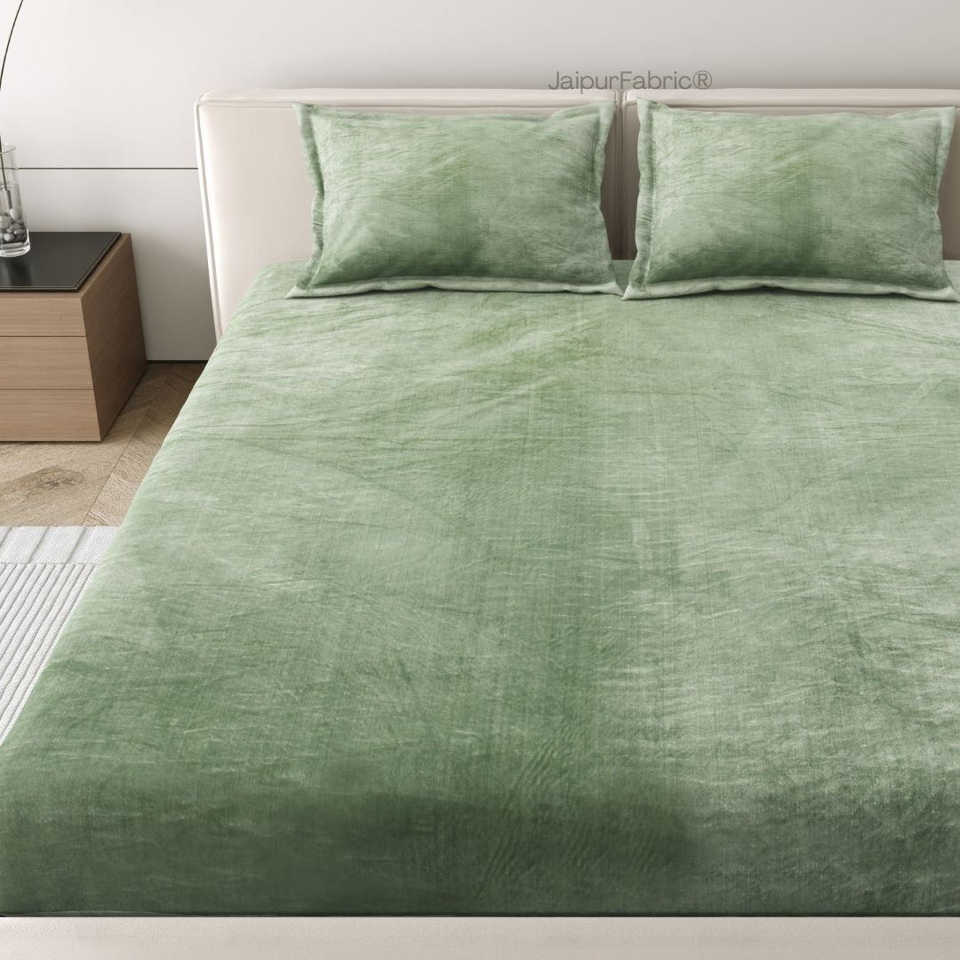 Serene Sage Green Super Soft Velvet Double Bedsheet with Matching Pillow Covers