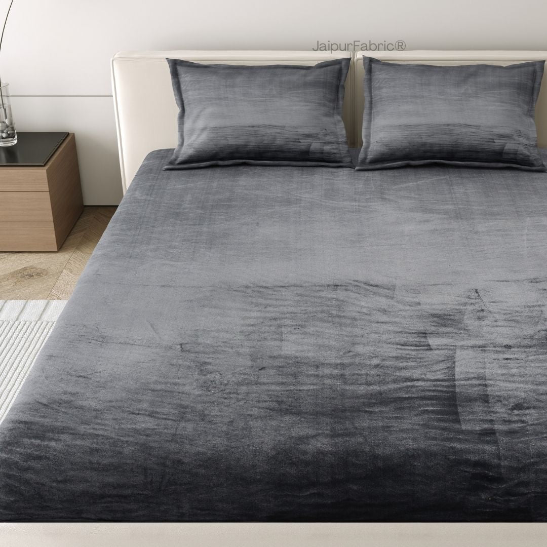 Modern Charcoal Gray Super Soft Velvet Double Bedsheet with Matching Pillow Covers