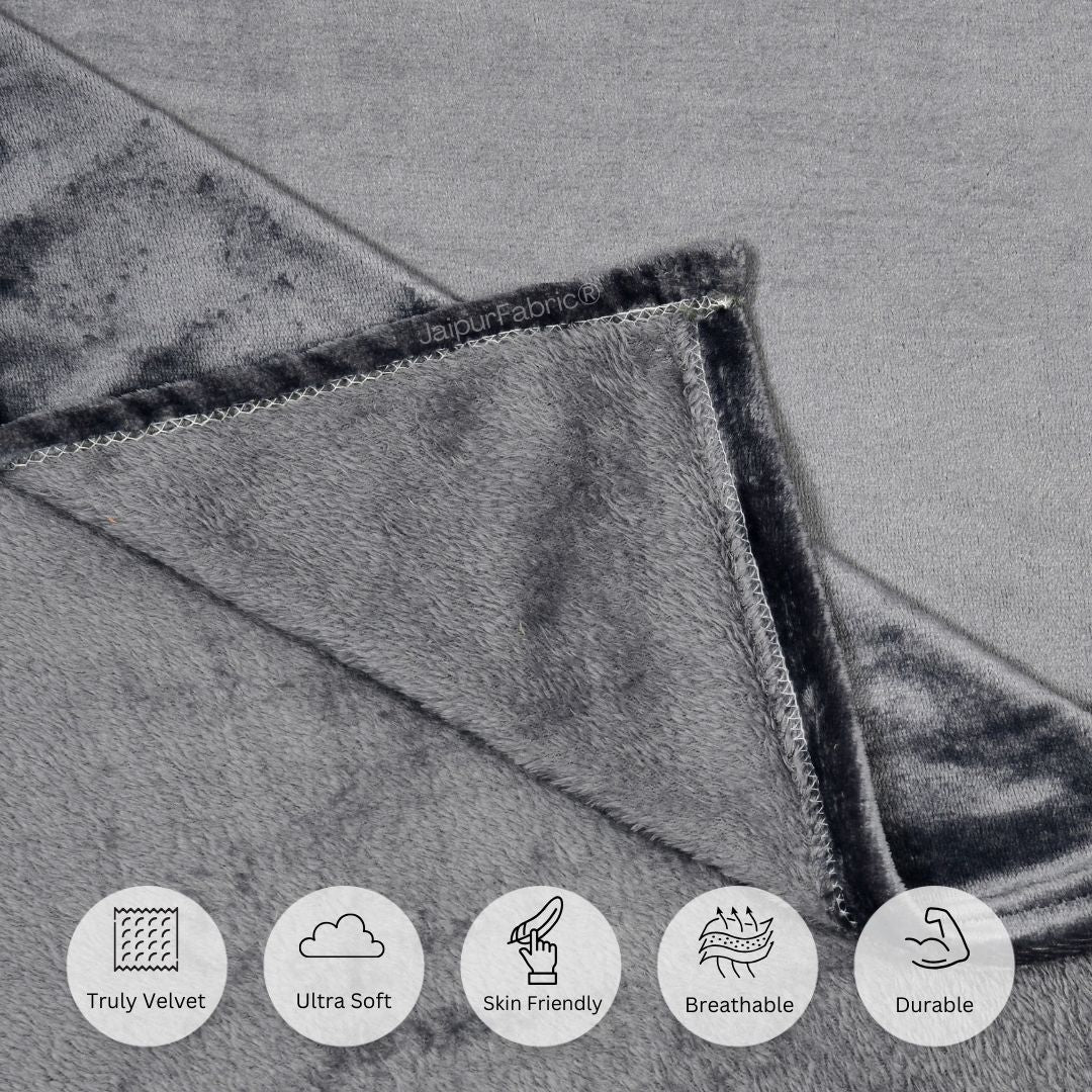 Modern Charcoal Gray Super Soft Velvet Double Bedsheet with Matching Pillow Covers