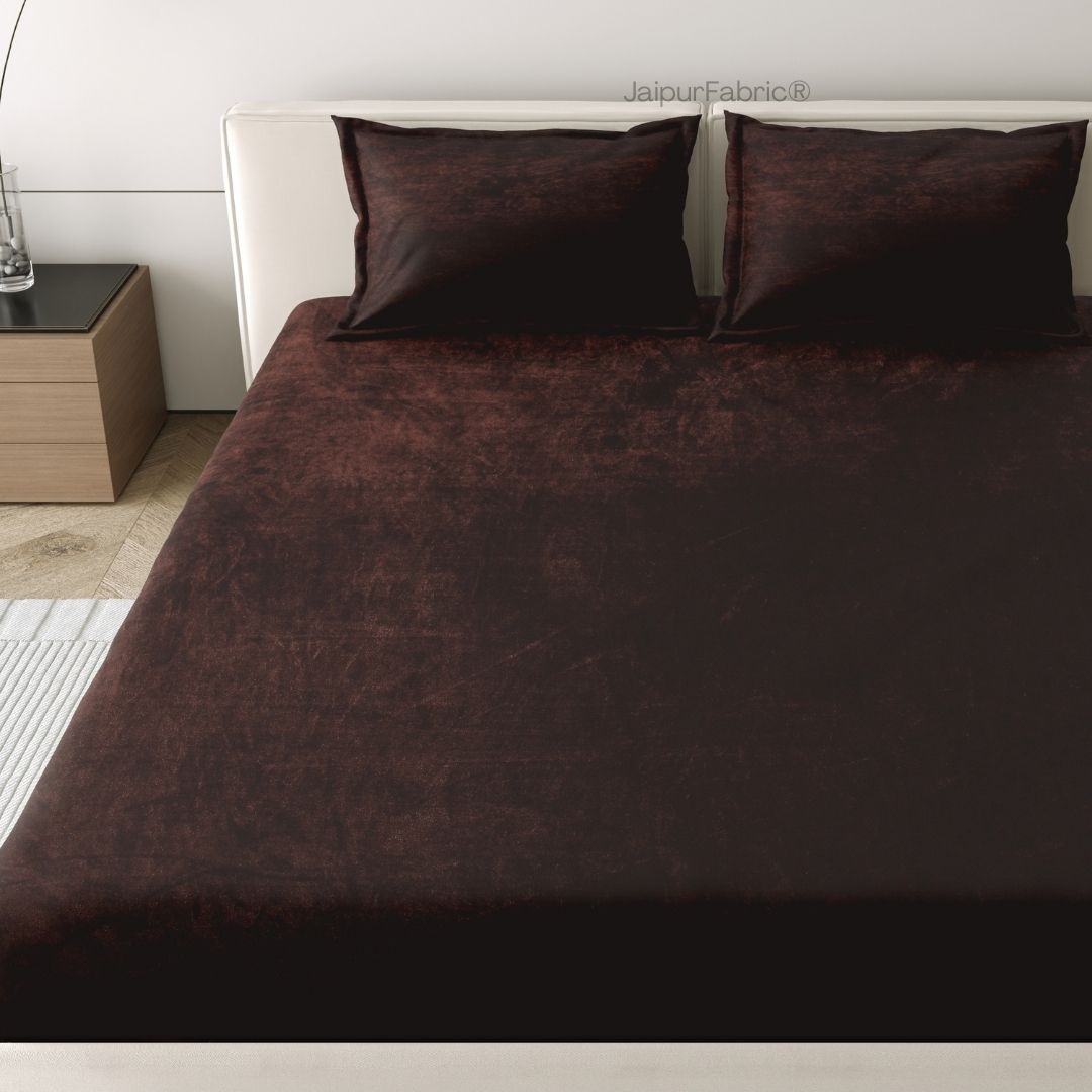 Classic Coffee Brown Super Soft Velvet Double Bedsheet with Matching Pillow Covers