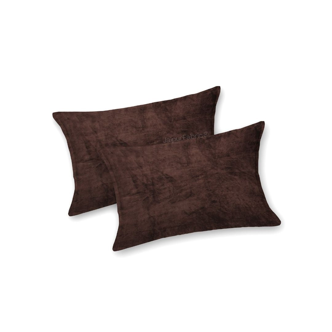Classic Coffee Brown Super Soft Velvet Double Bedsheet with Matching Pillow Covers
