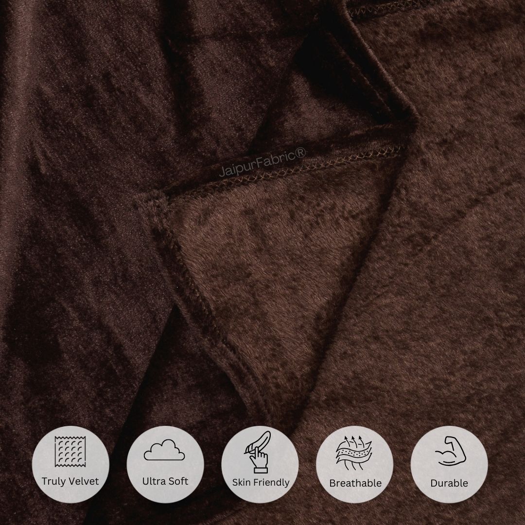 Classic Coffee Brown Super Soft Velvet Double Bedsheet with Matching Pillow Covers