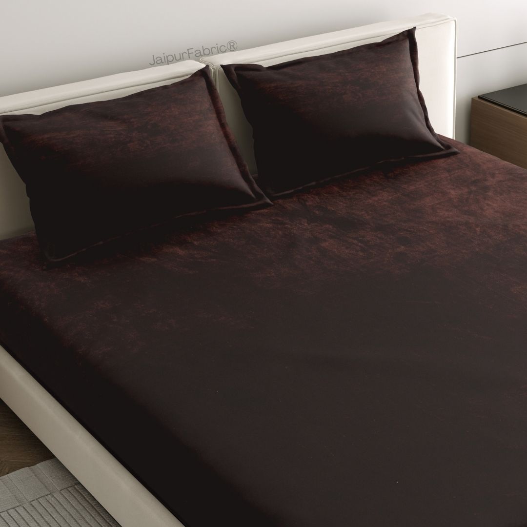 Classic Coffee Brown Super Soft Velvet Double Bedsheet with Matching Pillow Covers