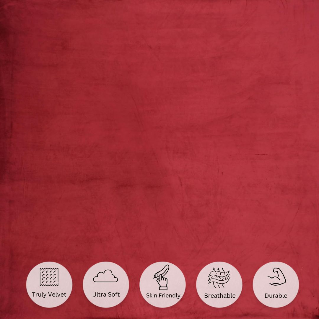 Wine Red Super Soft Velvet Double Bedsheet with Matching Pillow Covers