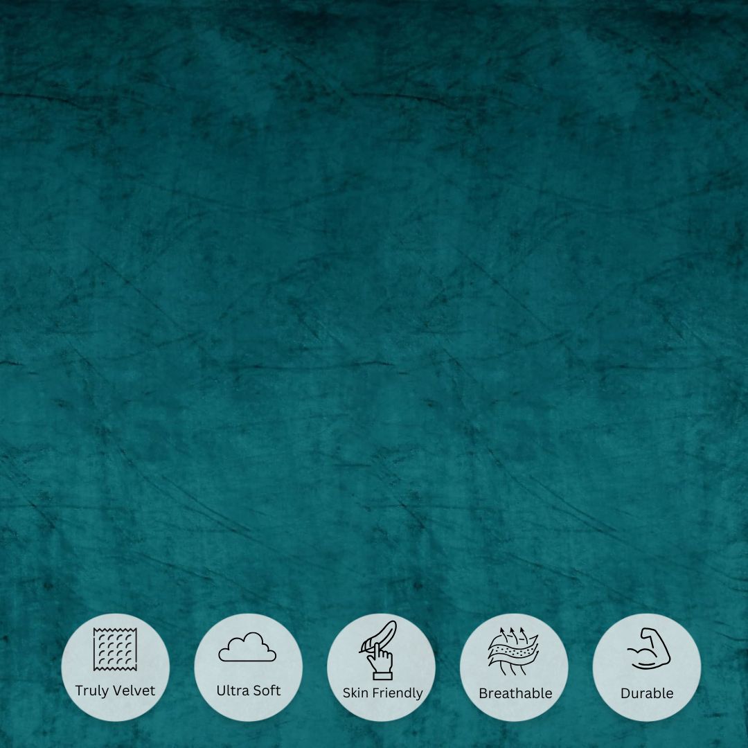Elegant Teal Super Soft Velvet Double Bedsheet with Matching Pillow Covers