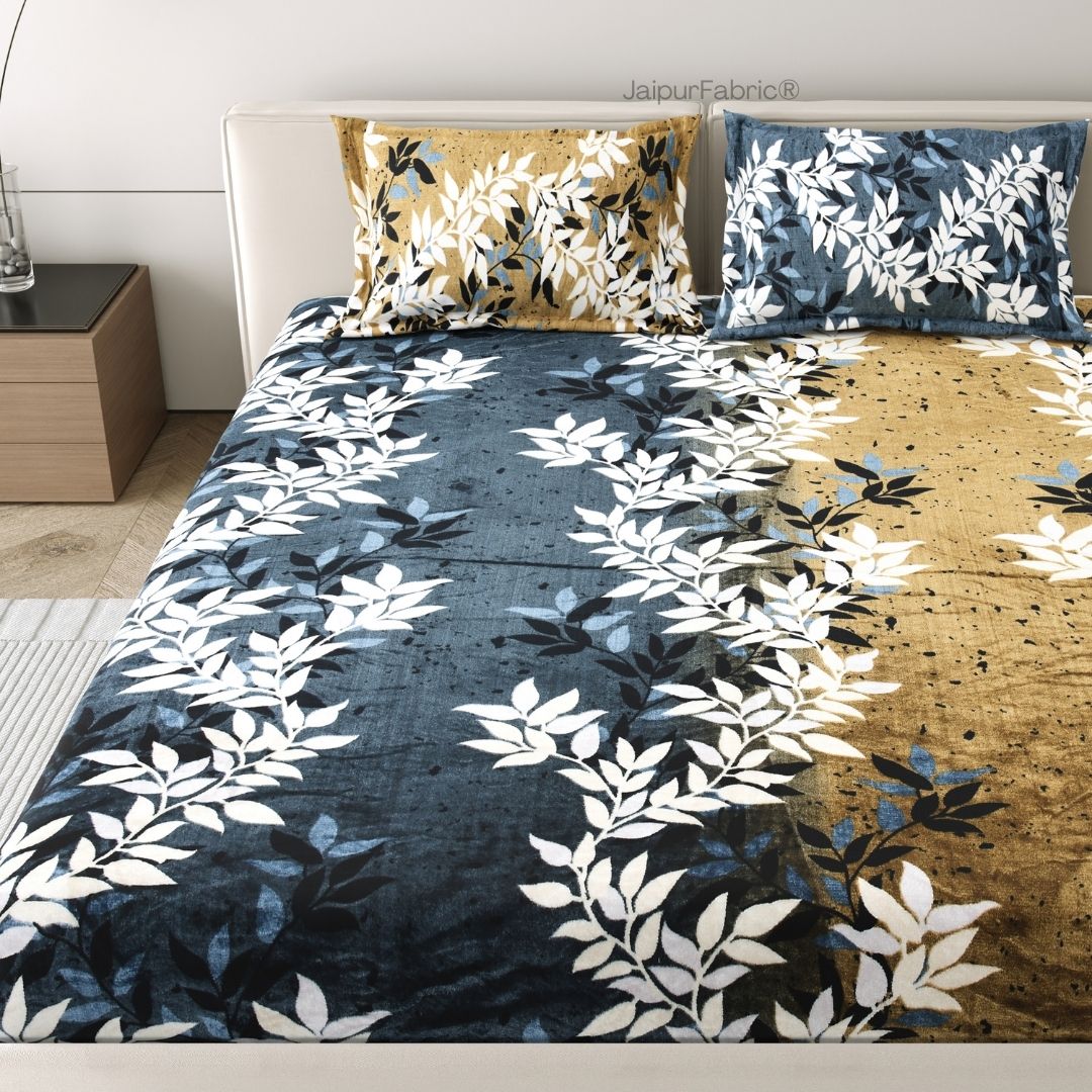 Midnight Gold Vine Cozy Super Soft Velvet Double Bedsheet