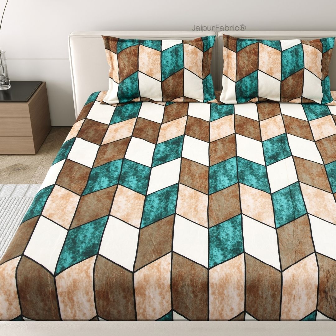 Cube Illusion Stylish Super Soft Velvet Double Bedsheet