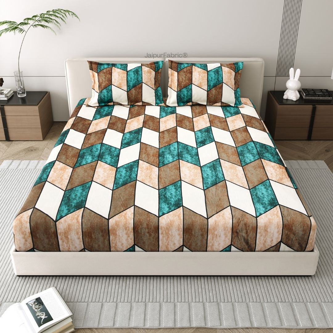 Cube Illusion Stylish Super Soft Velvet Double Bedsheet