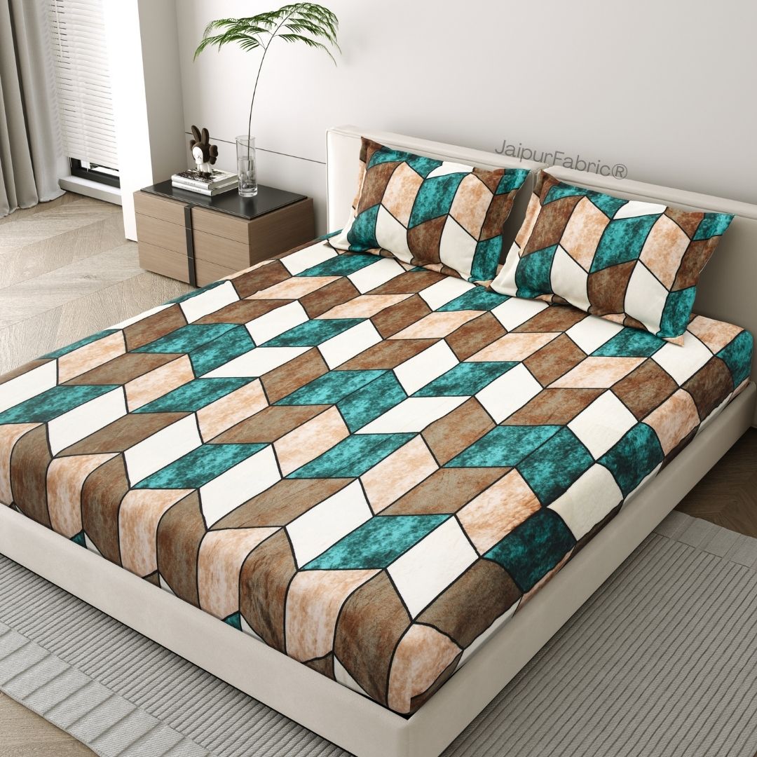 Cube Illusion Stylish Super Soft Velvet Double Bedsheet