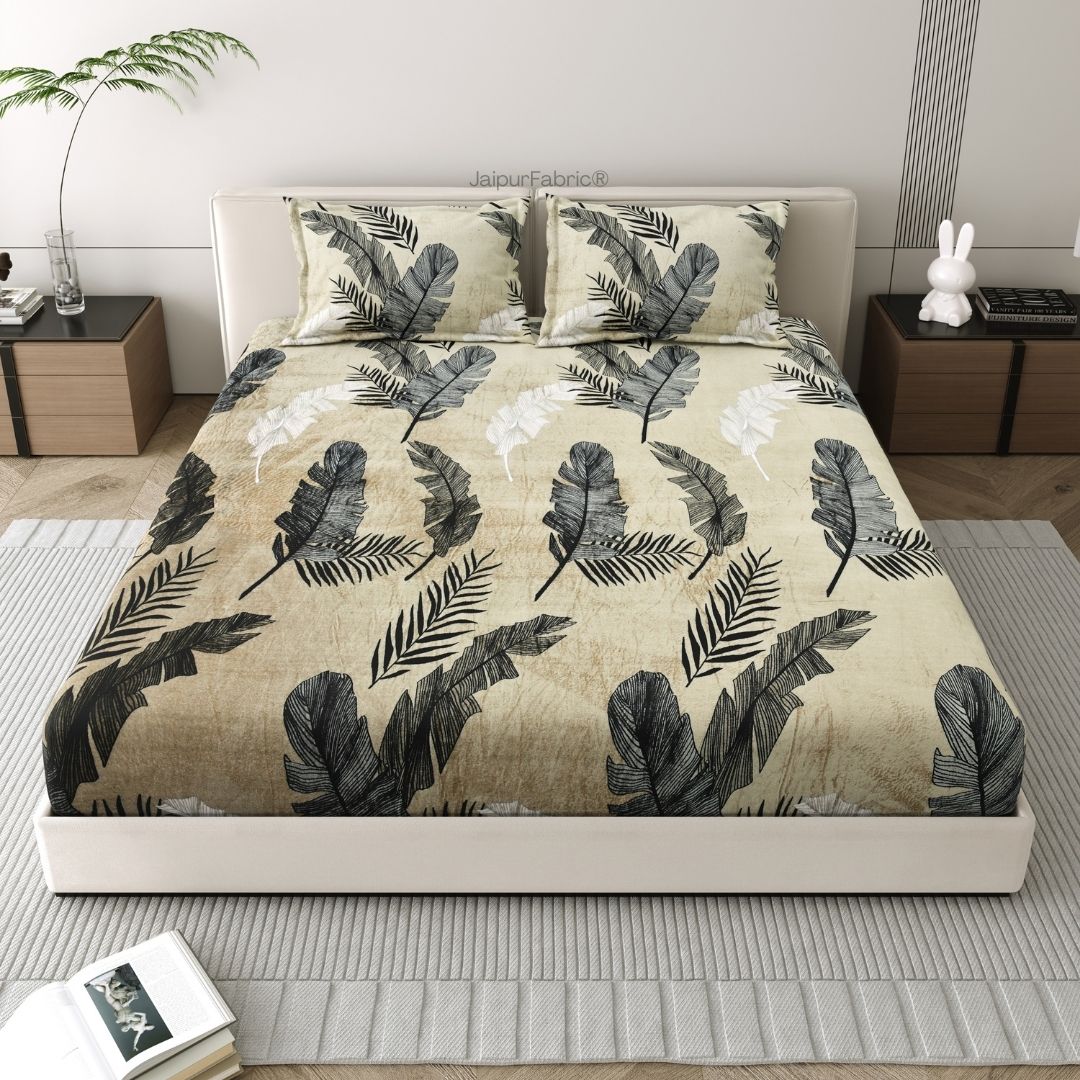 Serene Banana Leaf Print Super Soft Velvet Comfort Double Bedsheet