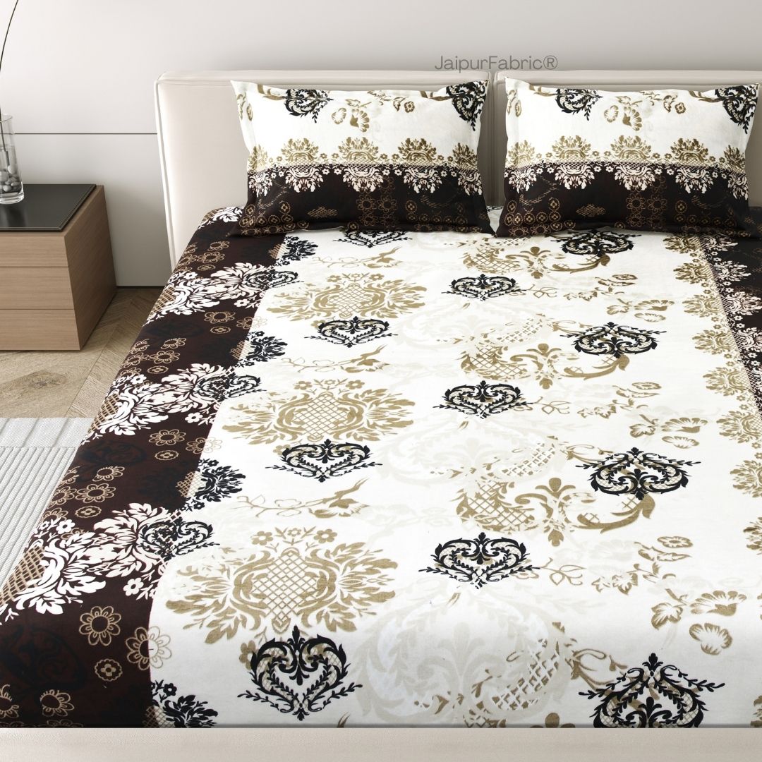 Timeless Black and Gold Floral Super Soft Velvet Double Bedsheet