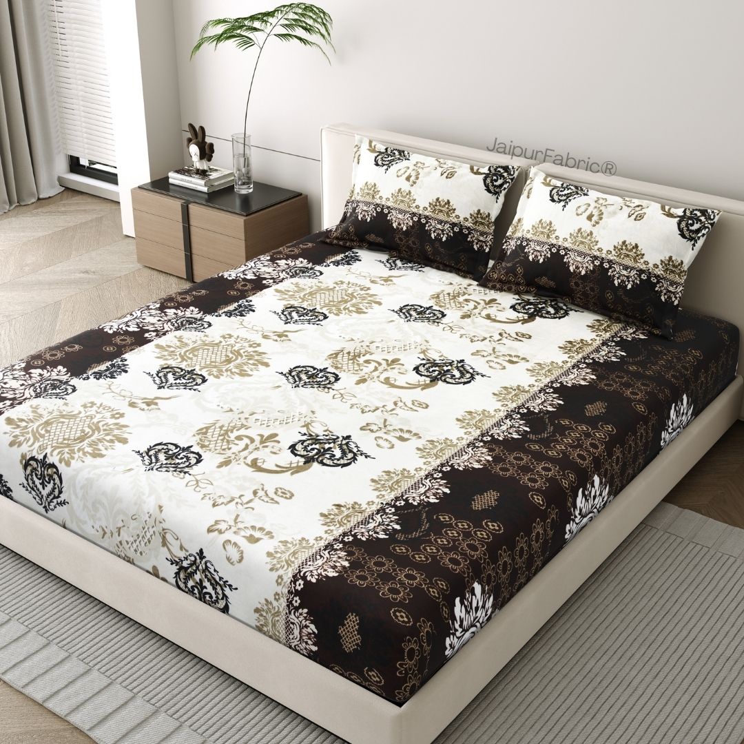 Timeless Black and Gold Floral Super Soft Velvet Double Bedsheet