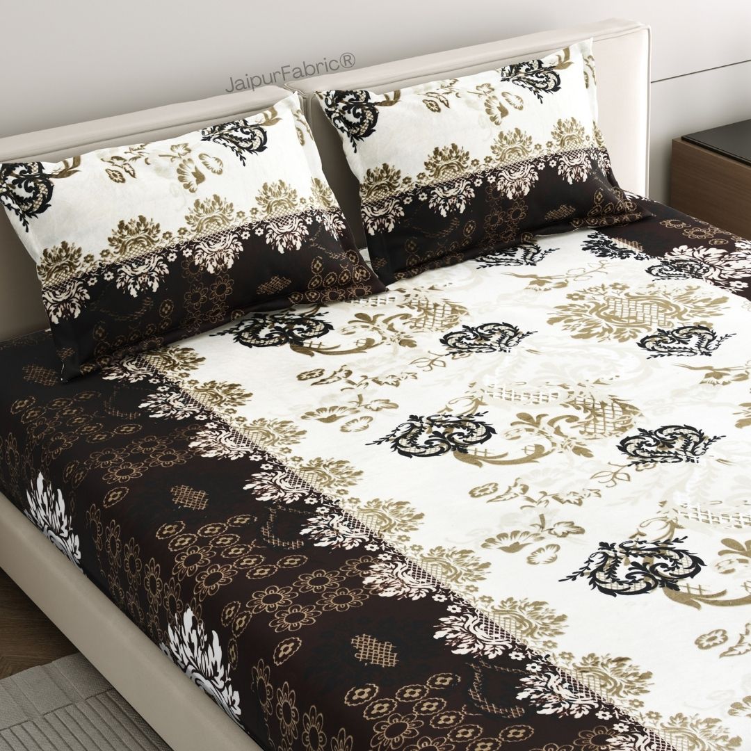 Timeless Black and Gold Floral Super Soft Velvet Double Bedsheet