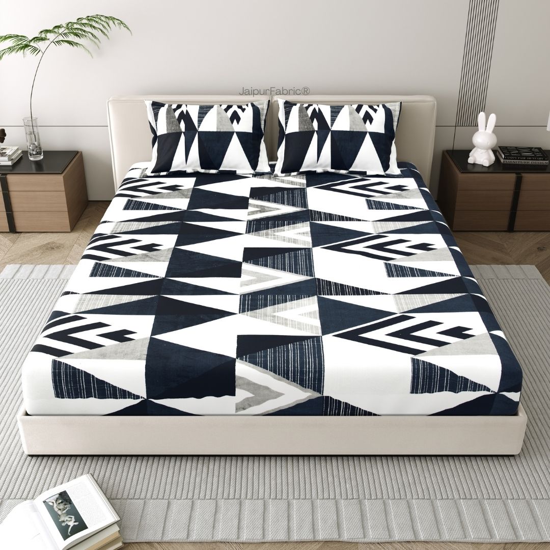 Geometric Black and White Super Soft Velvet Double Bedsheet