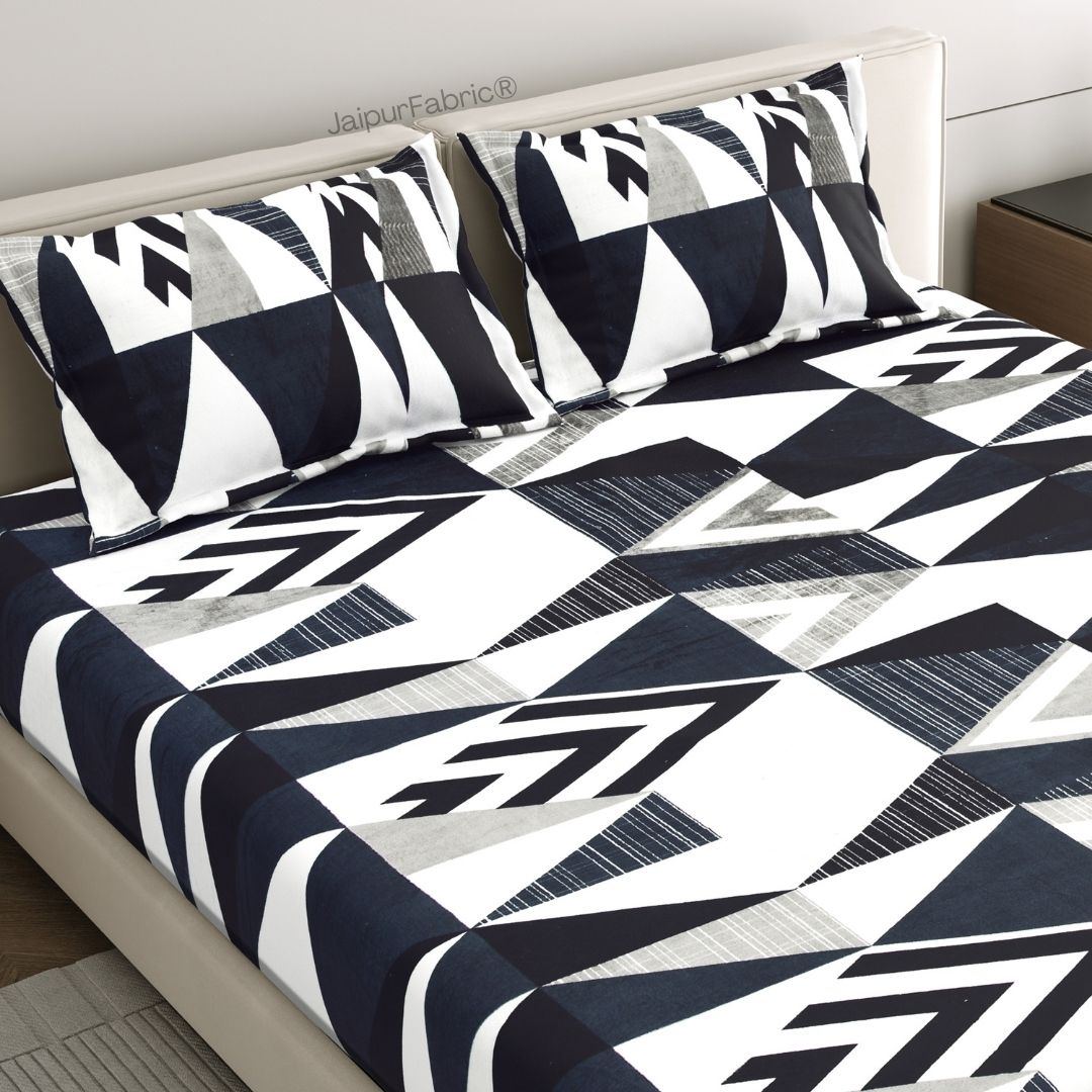 Geometric Black and White Super Soft Velvet Double Bedsheet
