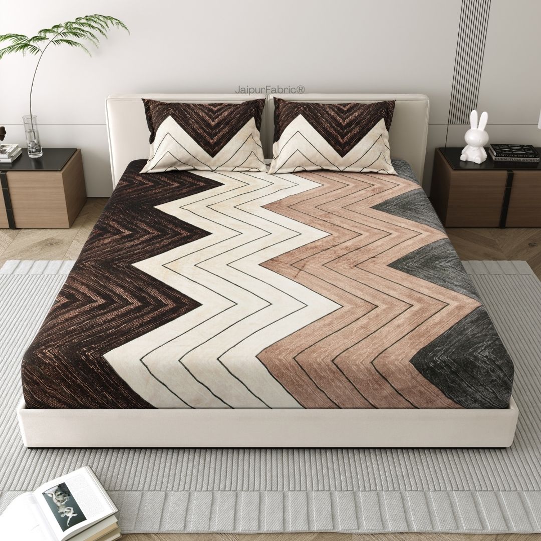 Rustic Zigzag Bliss Stylish Super Soft Velvet Double Bedsheet